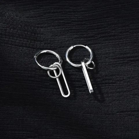 Stainless Steel Minimalist Hoop Earrings For Men Women Geometric Paperclip Pendant Drop Earrings Hip Hop Niche Jewelry