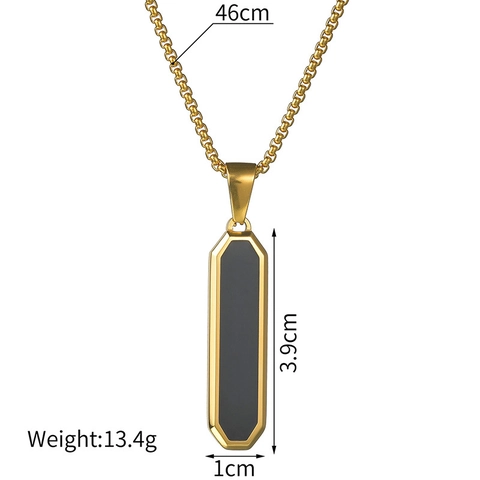 Minimalist Stainless Steel Geometric Rectangle Pendant Necklace Industrial Octagonal Black Inlay Clavicle Chain For Women Men