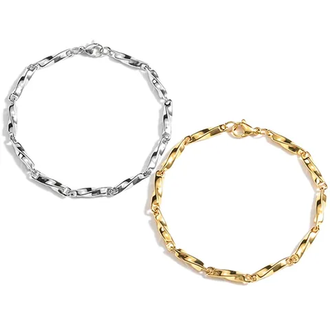 Bracciale a Catena Torta in Acciaio Inossidabile per Unisex Minimalista Hip Hop Nicchia Gioielli Tono Oro Argento