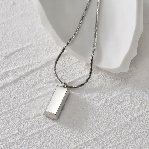 Minimalist Stainless Steel Rectangular Bar Pendant Necklace For Women Men Silver Geometric Snake Chain Fashion Jewelry