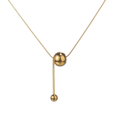 Collar de Pendiente Geométrico de Acero Inoxidable para Mujer Cadena de Hueso de Serpiente Simple Bola Redonda Barra Vertical Borla Joyas de Moda