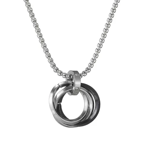 Collana con Ciondolo a Tripli Anelli Intrecciati Acciaio Inossidabile Zirconia Intarsiata Catena a Box Gioielli Hip Hop
