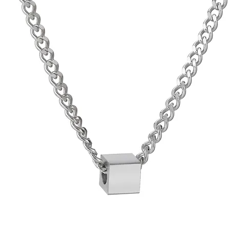 Minimalistische Edelstahl Würfel Anhänger Halskette Hip Hop Industriestil Ästhetik Schmuck Unisex Täglicher Accessoire