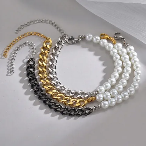 Mode Edelstahl Panzerkette Spleiß Imitation Künstliche Perle Armband Für Damen Herren Minimalistischer Schmuck Handaccessoires