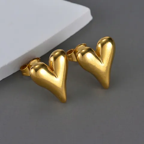 Pendientes de Botón de Corazón 3D Vintage Oro para Mujer Acero Inoxidable Galvanizado Corazón Geométrico Joyería Minimalista Diaria