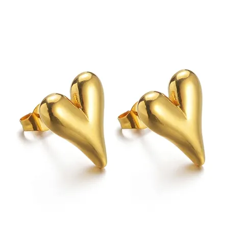Pendientes de Botón de Corazón 3D Vintage Oro para Mujer Acero Inoxidable Galvanizado Corazón Geométrico Joyería Minimalista Diaria