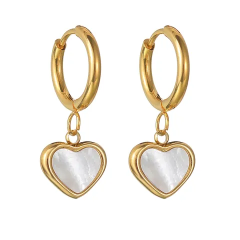 Vintage 18K Verguld Roestvrij Staal Hart Oorbellen Voor Vrouwen Witte Kunstparel Schelp Ontwerp Elegante Dagelijkse Sieraden