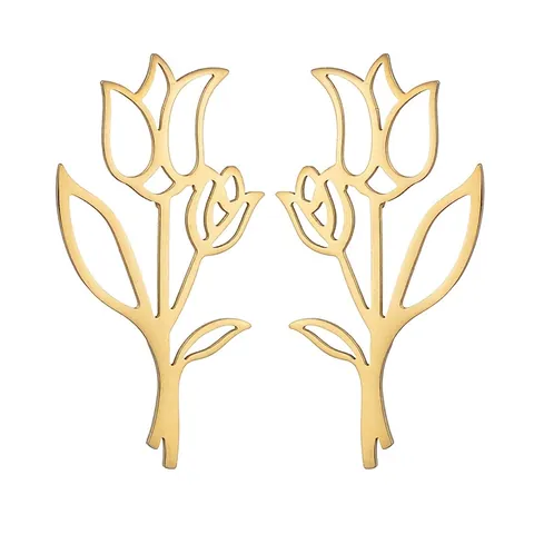 Pendientes de Botón de Tulipa de Acero Inoxidable Minimalistas Chapados en Oro Pendientes de Gota Florales para Mujer