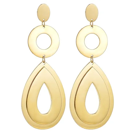 Orecchini Pendenti Geometrici in Acciaio Inossidabile per Donna Placcati in Oro Cavo a Goccia Cerchio Lungo Gioielli di Moda