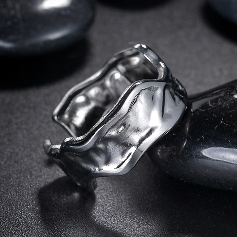Men's Stainless Steel Open Ring Hip Hop Geometric Adjustable Lava Texture Cutout Letter Finger Ring Jewelry Gift