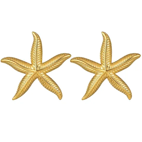 Boucles d'Oreilles Clous Étoile de Mer Vintage Or Acier Inoxydable Texture Marine Bijoux de Plage Pour Femmes
