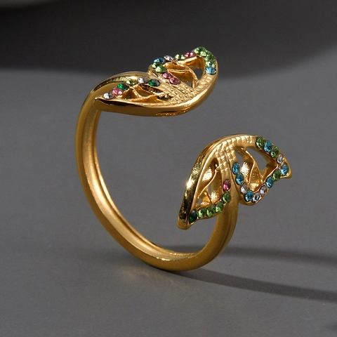 Anello Aperto a Farfalla Vintage in Acciaio Inossidabile Placcato Oro con Strass Multicolore Regolabile per Donna Gioielli da Festa