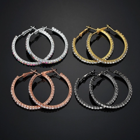 Orecchini a Cerchio in Lega con Strass Vintage di Grandi Dimensioni per Donna Orecchini a Cerchio Geometrici alla Moda Gioielli di Tendenza