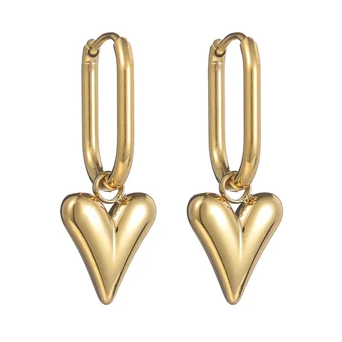 French Retro Stainless Steel Geometric Heart Long Earrings High-end Gold Plated Light Luxury Fashion Jewelry For Women