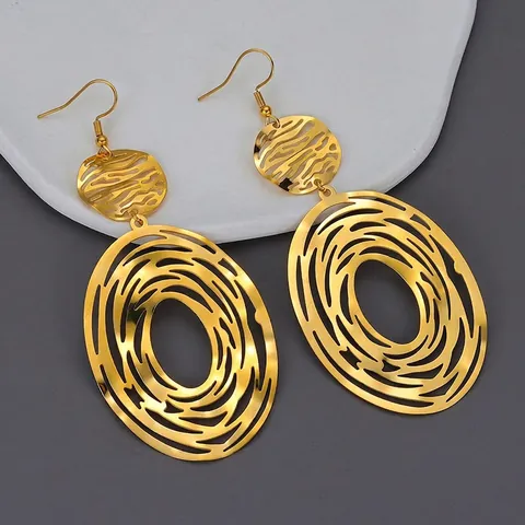 Übertriebene Geometrische Hohle Edelstahl Ohrringe Retro 18K Vergoldet Große Herz Oval Tropfen Ohrringe Mode Damen Schmuck