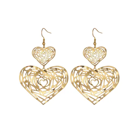 Übertriebene Geometrische Hohle Edelstahl Ohrringe Retro 18K Vergoldet Große Herz Oval Tropfen Ohrringe Mode Damen Schmuck