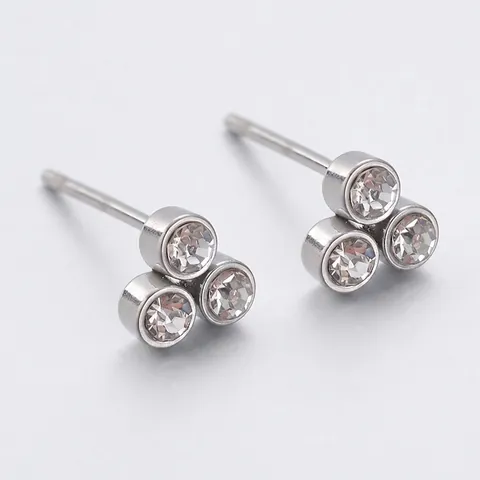 Orecchini a Bottone in Acciaio Inossidabile con Zirconia Cluster a Tre Pietre Semplici Orecchini Rotondi per Donna Gioielli