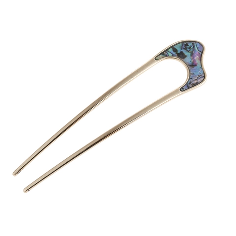 Pasador para el Cabello Vintage de Aleación en Forma de U Con Incrustación de Concha de Abulón Horquilla de Metal Dorado