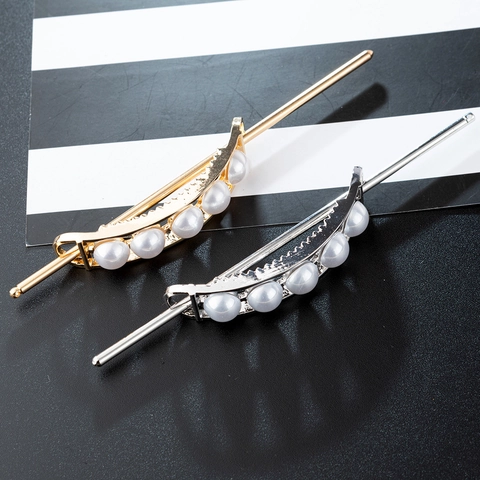 Bastoncino per Capelli in Lega con Perle Artificiali Elegante Forcina a Forma di U Ovale Traforata Accessori per Capelli Donna
