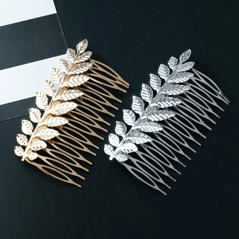 Metallic Leaf Design Hair Comb Alloy Electroplated Elegant Branch Hair Side Combs For Women Wedding Bridal Daily Hair Accessories