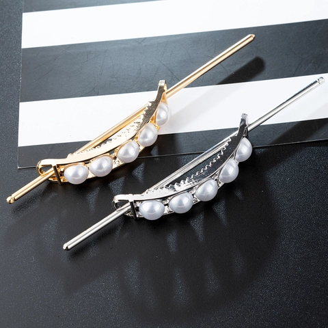 Silber Metall Mondsichel Haarstab Mit Weißer Künstliche Perle Vintage Chinesischer Stil Haarschmuck Für Damen Party Schmuck