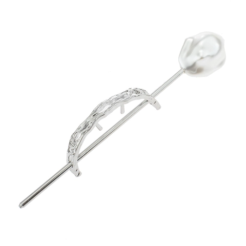 Bastoncino per Capelli in Lega con Perla Artificiale Vintage Francese Texture Corteccia Martellata Forcina in Metallo Irregolare Donna