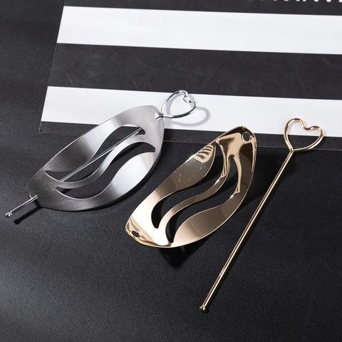 Minimalist Alloy Brushed Metal Hair Stick Hollow Oval Design Heart Top Hairpin Accessory For Women Wedding Party Jewelry