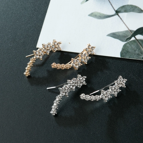 Mode Legierung Strass Blume Ohrkletterer Ohrringe Gold Silber Plattiert Elegantes Sternenmuster Schmuck Damen Alltag