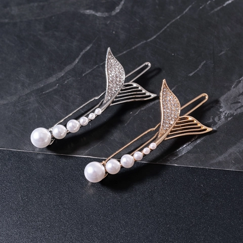 Elegante Fermaglio per Capelli a Coda di Sirena in Lega per Donna Perno per Capelli Laterale con Strass e Perle Artificiali Gioielli
