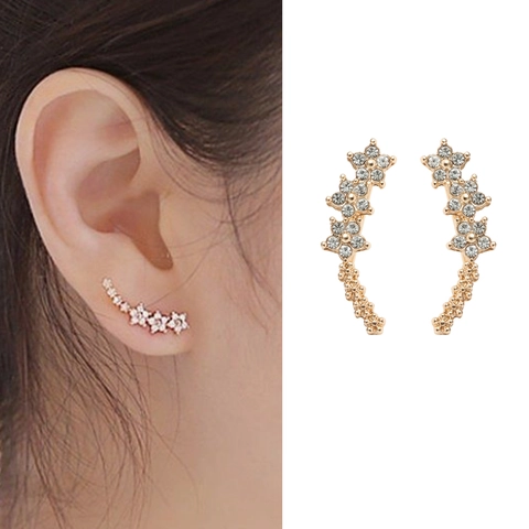 Mode Legierung Strass Blume Ohrkletterer Ohrringe Gold Silber Plattiert Elegantes Sternenmuster Schmuck Damen Alltag