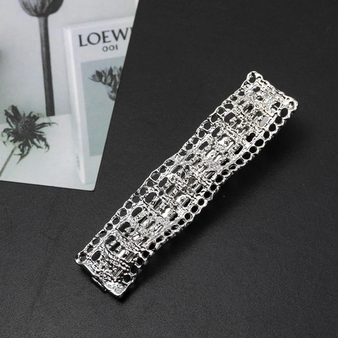 Molletta per Capelli Rettangolare Traforata in Lega da Donna Minimalista Geometrica a Pizzo Oro Argento Galvanico Accessorio Capelli