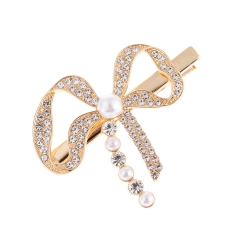 Alloy Rhinestone Artificial Pearl Bowknot Hair Clip Elegant Hollow Ribbon Tassel Duckbill Clip For Women Party Accessories