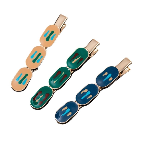 Pinza para el Cabello de Pico de Pato de Metal Esmaltado Geométrico Color Morandi Vintage para Mujer Accesorios de Cabello de Moda de Arte Abstracto Retro