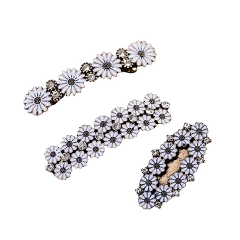Fermaglio per Capelli Vintage in Lega con Margherite Bianche Smaltate e Strass Forcina Floreale Placcata Oro per Matrimoni
