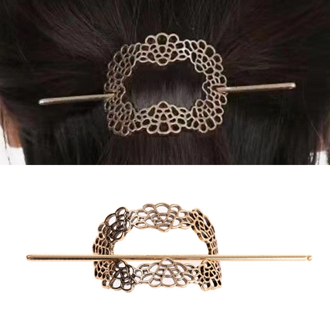 Vintage Hollow Out Alloy Metal Hair Stick Retro Lace Flower Hair Clip Silver Gold Plated Hair Accessory For Women Jewelry