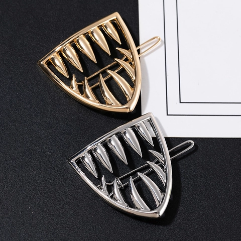 Minimalistische Legering Geometrische Beest Slagtanden Haarclip Gothic Punk Stijl Holle Schuifspeld Goud Zilver Haaraccessoires Dames