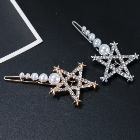 Fermaglio per Capelli con Stella Vuota Künstliche Perle e Strass Elegante Forcina a Pentagramma in Lega Accessori Capelli Donna Matrimonio