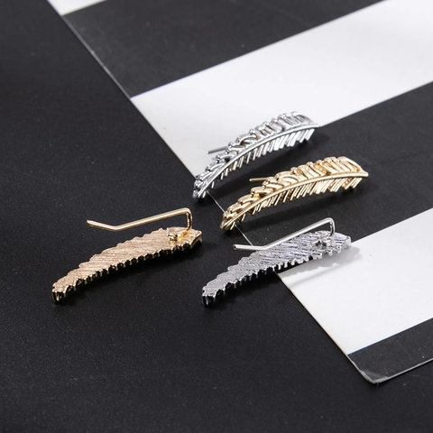 Damen Legierung Federform Ohrkletterer Übertriebenes Blatt Design Ohrstecker Gold Silber Metall Ohrringe Für Party Schmuck