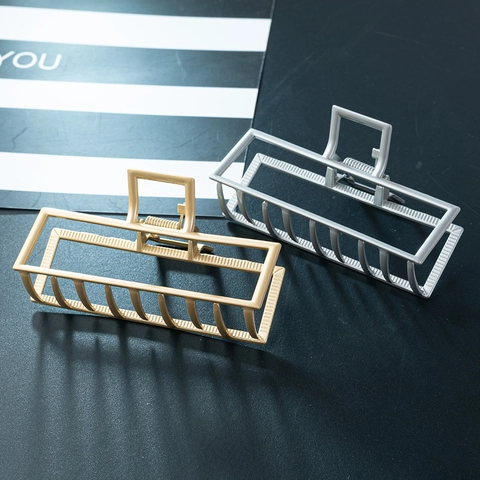 Moderne Geometrische Hohle Rechteckige Legierung Haarklammer Matt Gold Silber Metall Haargreifer Für Damen Haarschmuck