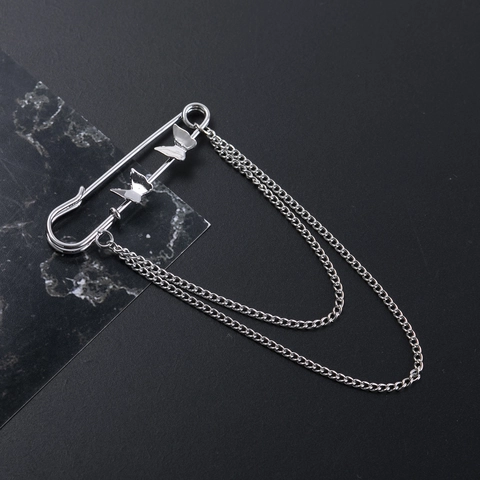 Spilla a Catena Doppia con Farfalla in Lega Punk Vintage per Donna Spilla di Sicurezza Gotica Argento Gioielli di Moda