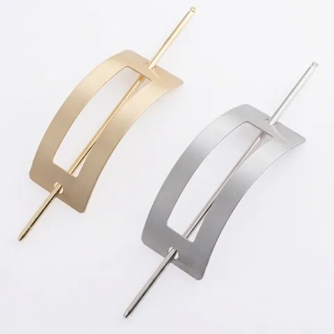 Minimalista Bacchetta per Capelli in Lega Spazzolata Rettangolare Traforata Geometrica per Donna Oro Argento Accessori per Capelli