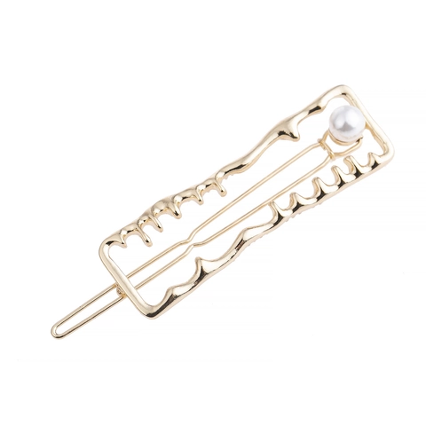 Fermaglio per Capelli da Donna in Lega con Perla Artificiale Cavo Geometrico Rettangolare Onda Accessorio per Capelli Oro Argento