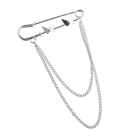 Spilla a Catena Doppia con Farfalla in Lega Punk Vintage per Donna Spilla di Sicurezza Gotica Argento Gioielli di Moda