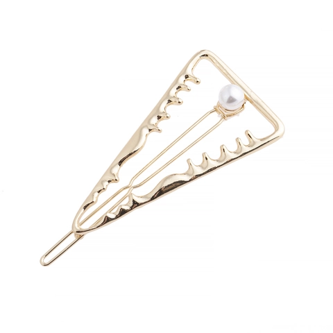 Fermaglio per Capelli in Lega a Triangolo Vuoto Geometrico Con Perla Artificiale Elegante Forcina in Metallo Placcato Oro Argento