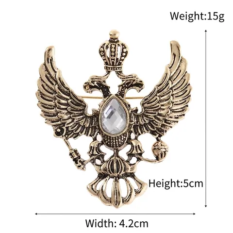 Spilla Aquila Bicefala in Lega Vintage Con Corona di Strass Spilla Animale Araldica per Donna Uomo Gioielli di Moda Regalo