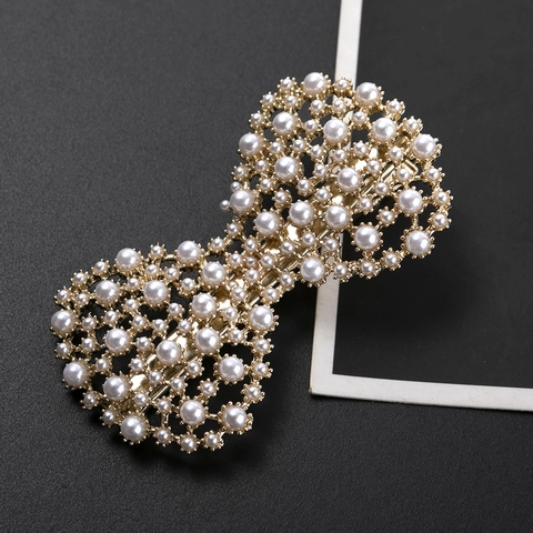 Elegante Fermaglio per Capelli a Fiocco di Farfalla in Lega Con Perle Artificiali Oro Galvanizzato Accessori per Capelli Donna