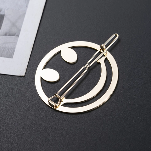 Minimalistische Gold Legierung Hohl Smiley-Gesicht Haarspange Für Damen Mode Gebürstetes Metall Ein-Wort Haarnadel Kopfschmuck Zubehör