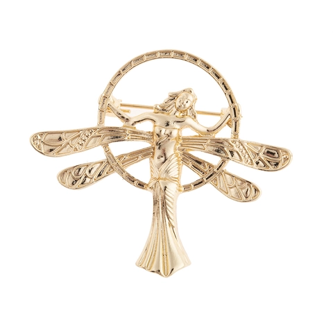 Spilla Donna Vintage Art Nouveau Angelo Ali Fata Oro Opaco Design Intagliato Lega Metallo Accessori Gioielli
