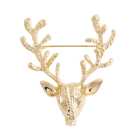 Spilla a Testa di Cervo in Lega di Moda Europea e Americana Vintage con Texture Martellata Fibbia per Sciarpa in Metallo Oro Argento Donna