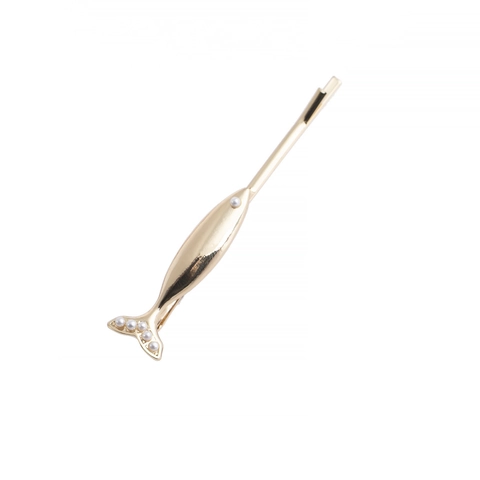 Minimaliste Alliage Plaque Or Forme De Dauphin Poisson Pic A Cheveux Avec Perle Artificielle Elegante Pince A Cheveux Femme Accessoires